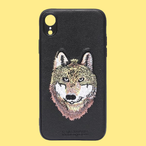 Black Leather Brown Fox Ornamented for Apple iPhone XR - The Hatke