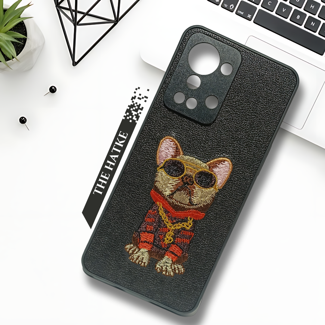 Black Leather Bulldog Camera Ornamented for Oneplus Nord 2T - The Hatke