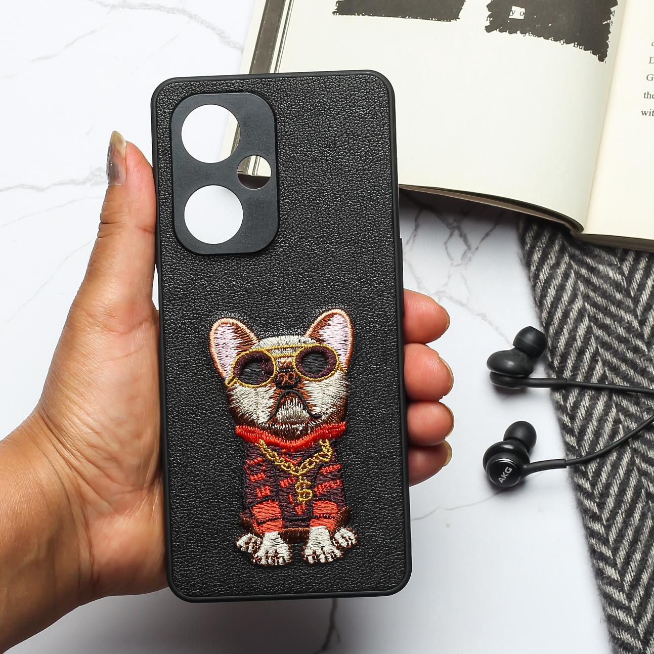 Black Leather Bulldog Camera Ornamented for Oneplus Nord CE 3 Lite - The Hatke