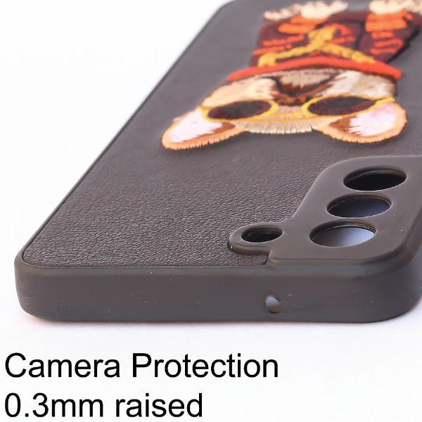 Black Leather Bulldog Camera Ornamented for Samsung S23 5G - The Hatke