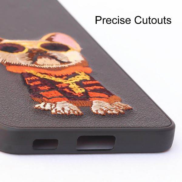 Black Leather Bulldog Camera Ornamented for Samsung S23 5G - The Hatke