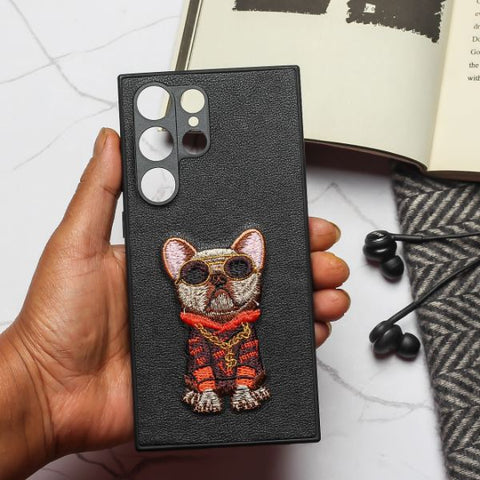 Black Leather Bulldog Camera Ornamented for Samsung S23 Ultra - The Hatke