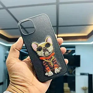 Black Leather Bulldog Ornamented for Apple Iphone 11 Pro - The Hatke