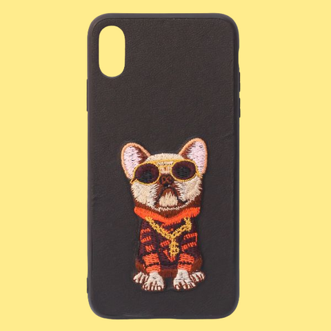 Black Leather Bulldog Ornamented for Apple Iphone X/xs - The Hatke