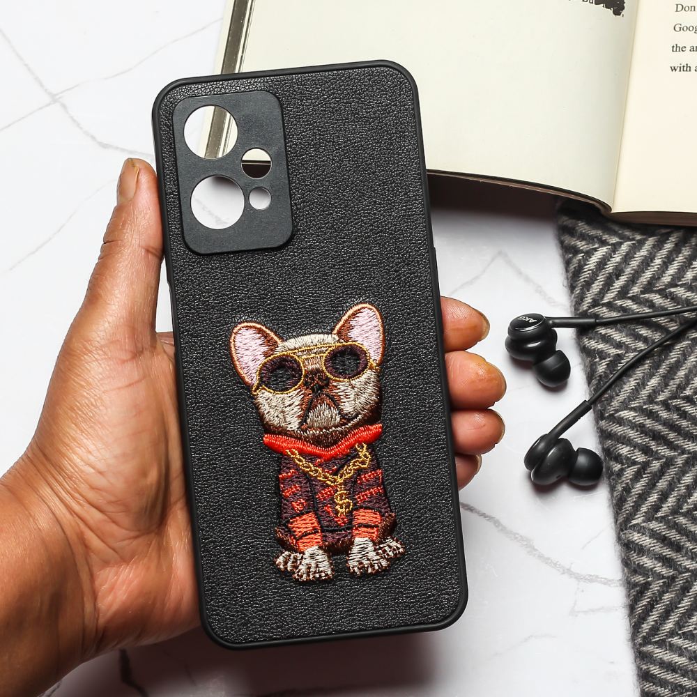 Black Leather Bulldog Ornamented for Oneplus Nord CE 2 Lite - The Hatke