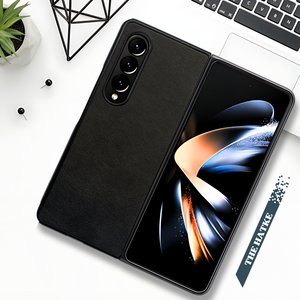 Black Leather Case for Samsung Galaxy Z Fold 4 - The Hatke