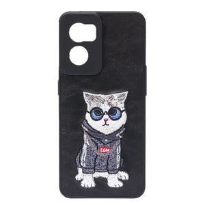 Black Leather Cat Camera Ornamented for Oneplus Nord CE 2 - The Hatke