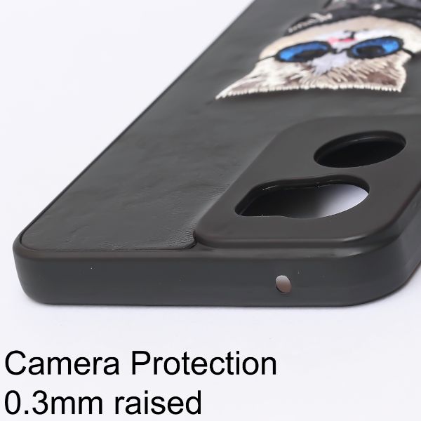 Black Leather Cat Camera Ornamented for Oneplus Nord CE 2 - The Hatke