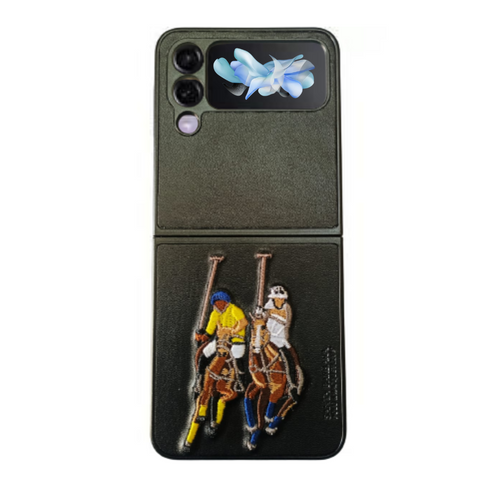Black Leather Dual Horse Rider Ornamented  case for Samsung Galaxy Z FLIP 4 - The Hatke