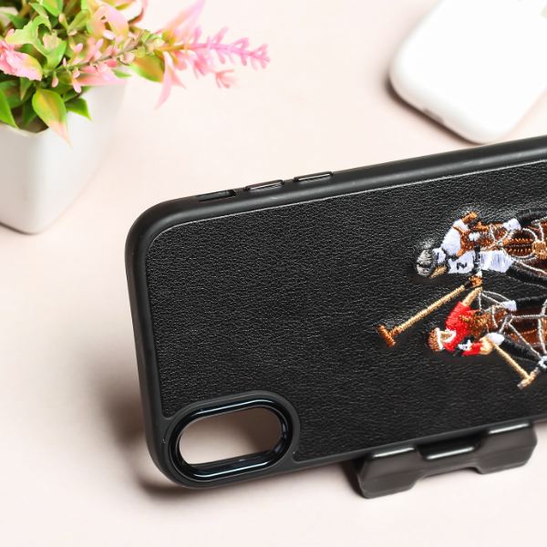 Black Leather Dual Horse Rider Ornamented for Apple iPhone Xr - The Hatke