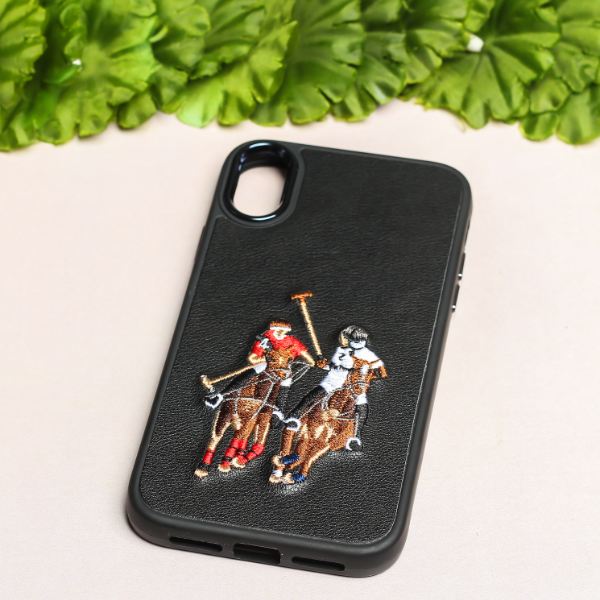 Black Leather Dual Horse Rider Ornamented for Apple iPhone Xr - The Hatke