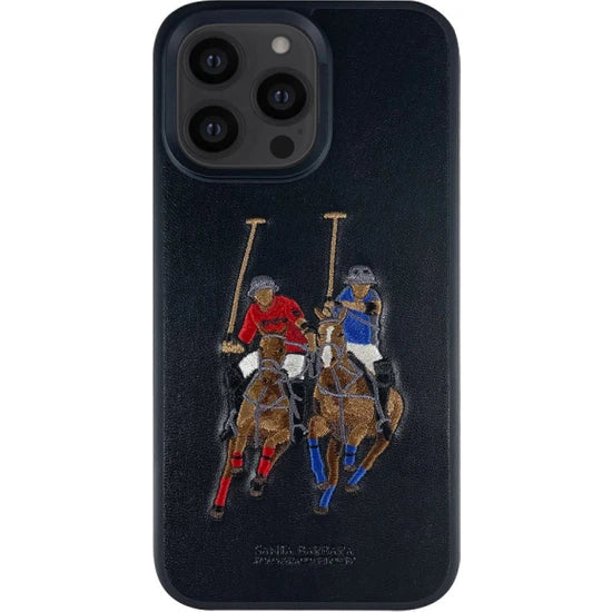 Black Leather Dual Horse rider Ornamented for Apple iPhone 14 Pro - The Hatke