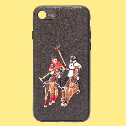 Black Leather Dual Horse rider Ornamented for Apple iPhone 7 - The Hatke