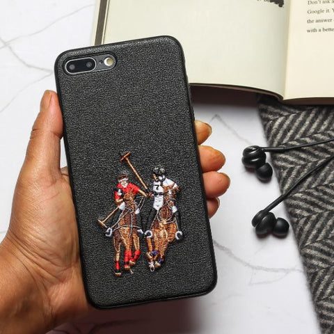Black Leather Dual Horse rider Ornamented for Apple iPhone 7 Plus - The Hatke