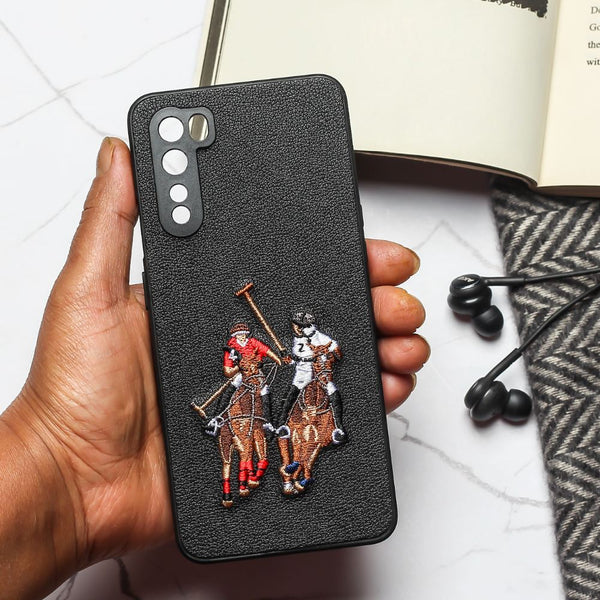 Black Leather Dual Horse rider Ornamented for Oneplus Nord - The Hatke