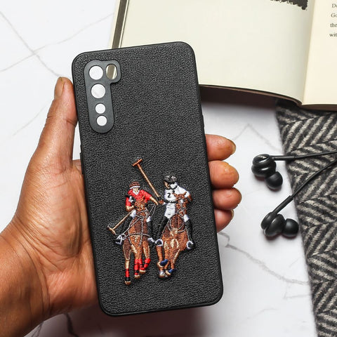 Black Leather Dual Horse rider Ornamented for Oneplus Nord - The Hatke