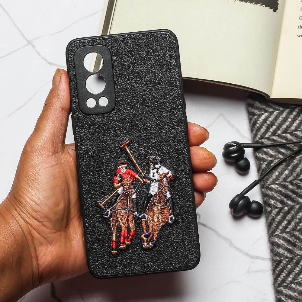 Black Leather Dual Horse rider Ornamented for Oneplus Nord 2 - The Hatke