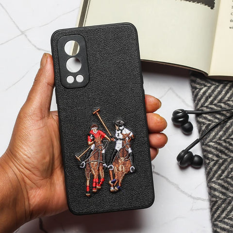 Black Leather Dual Horse rider Ornamented for Oneplus Nord 2 - The Hatke