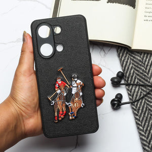 Black Leather Dual Horse rider Ornamented for Oneplus Nord 3 - The Hatke