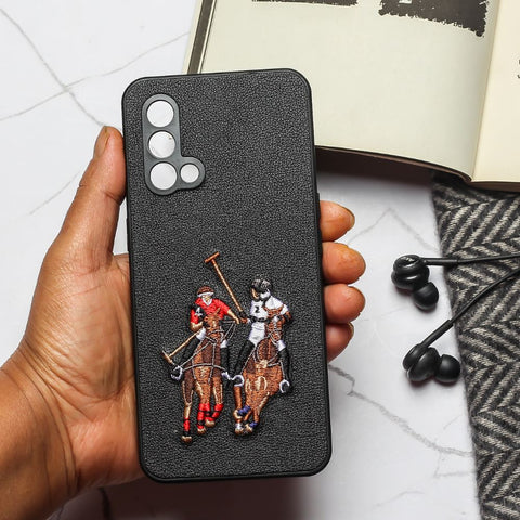 Black Leather Dual Horse rider Ornamented for Oneplus Nord CE - The Hatke