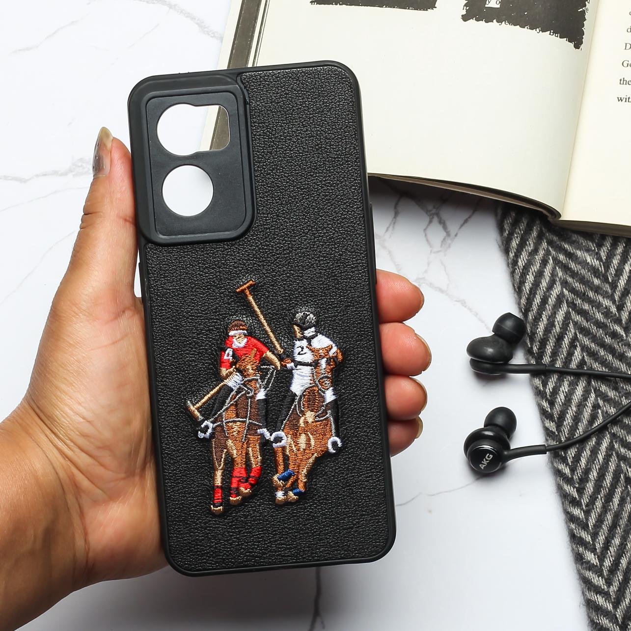 Black Leather Dual Horse rider Ornamented for Oneplus Nord CE 2 - The Hatke