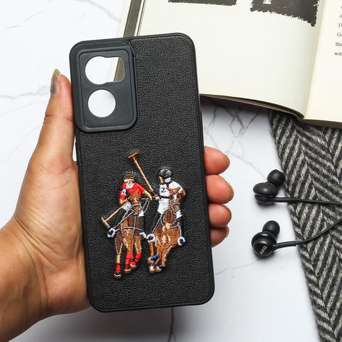 Black Leather Dual Horse rider Ornamented for Oneplus Nord CE 2 - The Hatke