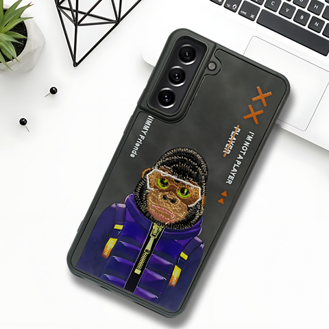 Black Leather Gorilla Camera Ornamented for Samsung S21 FE - The Hatke
