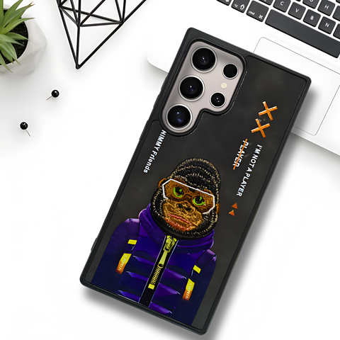 Black Leather Gorilla Camera Ornamented for Samsung S24 Ultra - The Hatke