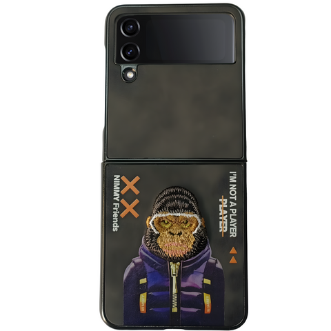 Black Leather Gorilla Ornamented  case for Samsung Galaxy Z FLIP 3 - The Hatke