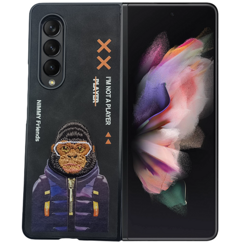 Black Leather Gorilla Ornamented for Samsung Galaxy Z Fold 4 - The Hatke