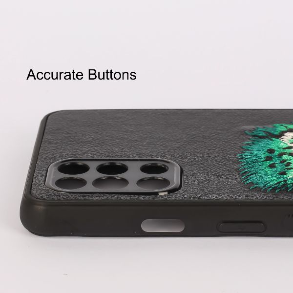 Black Leather Green Lion Camera Ornamented for Oneplus 8T - The Hatke