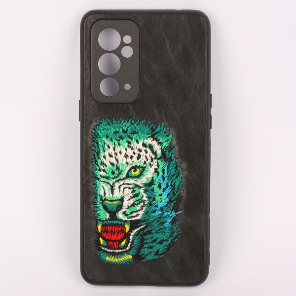 Black Leather Green Lion Camera Ornamented for Oneplus 9RT - The Hatke