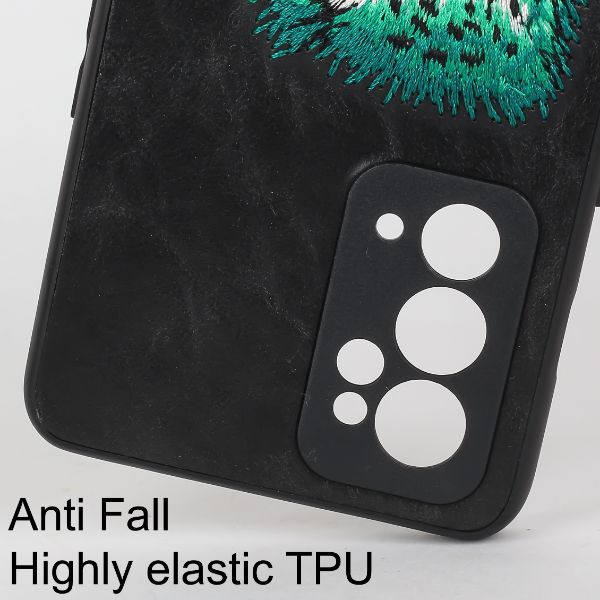 Black Leather Green Lion Camera Ornamented for Oneplus 9RT - The Hatke