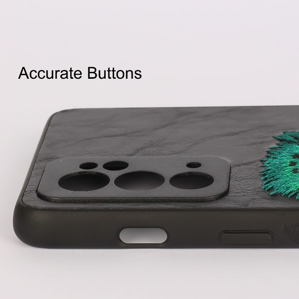 Black Leather Green Lion Camera Ornamented for Oneplus 9RT - The Hatke