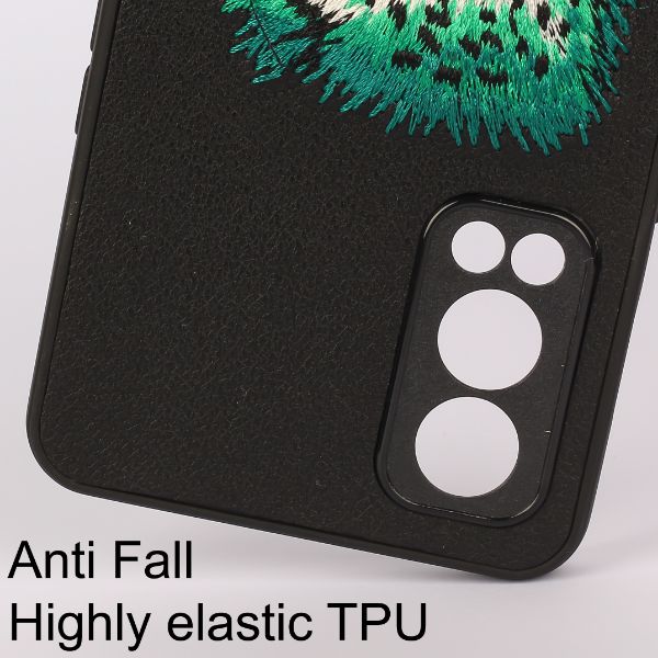 Black Leather Green Lion Camera Ornamented for Oneplus Nord 2 - The Hatke