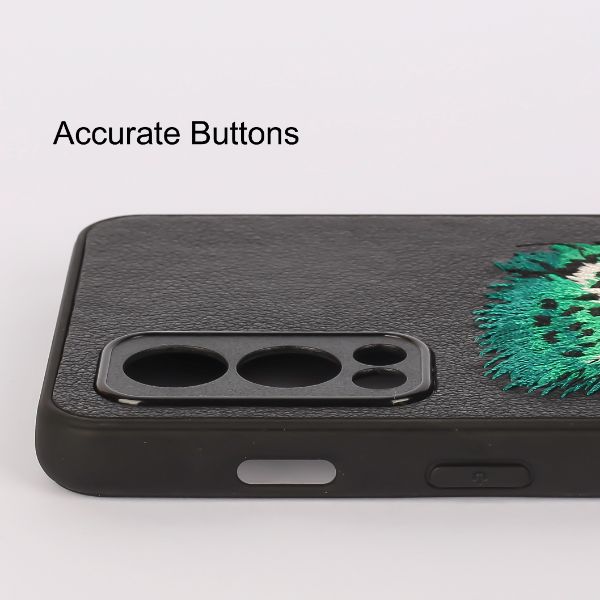 Black Leather Green Lion Camera Ornamented for Oneplus Nord 2 - The Hatke