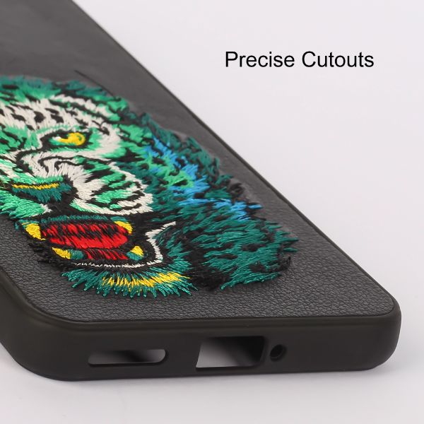 Black Leather Green Lion Camera Ornamented for Oneplus Nord 2 - The Hatke