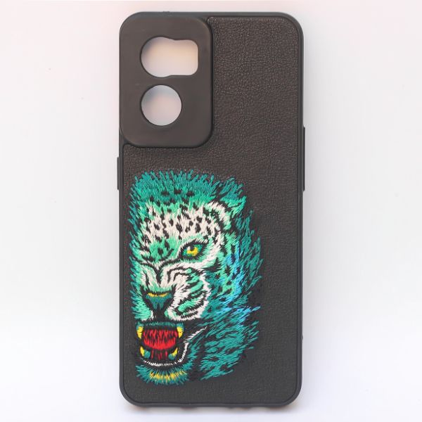 Black Leather Green Lion Camera Ornamented for Oneplus Nord CE 2 - The Hatke