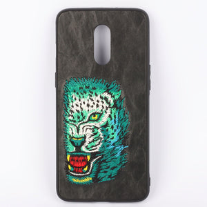 Black Leather Green Lion Ornamented for Oneplus 6T - The Hatke