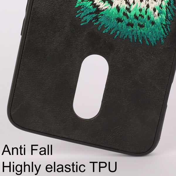 Black Leather Green Lion Ornamented for Oneplus 6T - The Hatke