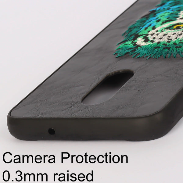 Black Leather Green Lion Ornamented for Oneplus 6T - The Hatke