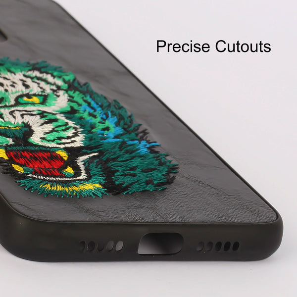 Black Leather Green Lion Ornamented for Oneplus 6T - The Hatke