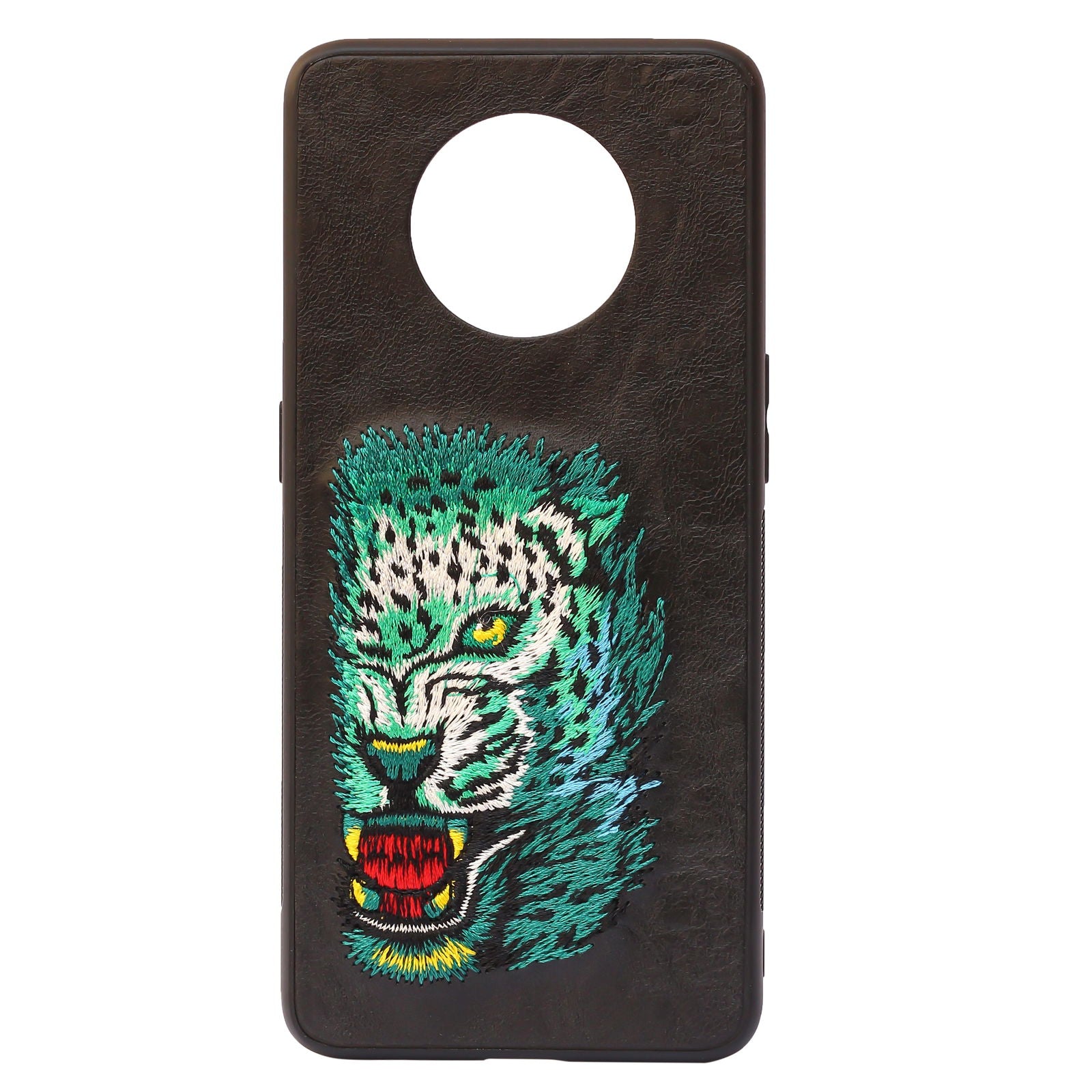 Black Leather Green Lion Ornamented for Oneplus 7T - The Hatke