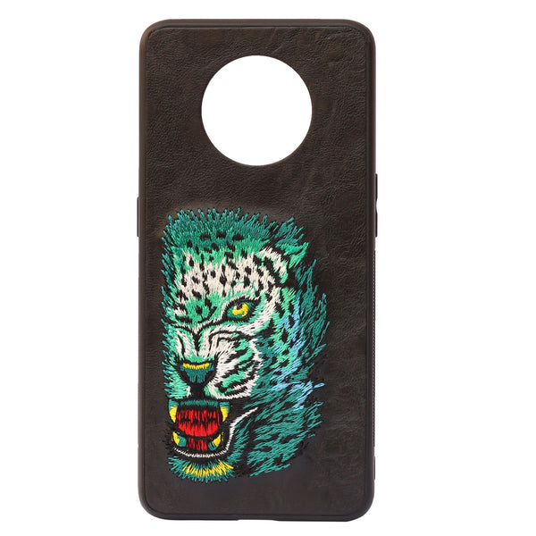 Black Leather Green Lion Ornamented for Oneplus 7T - The Hatke