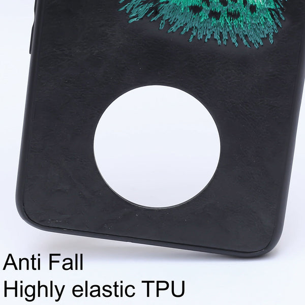 Black Leather Green Lion Ornamented for Oneplus 7T - The Hatke