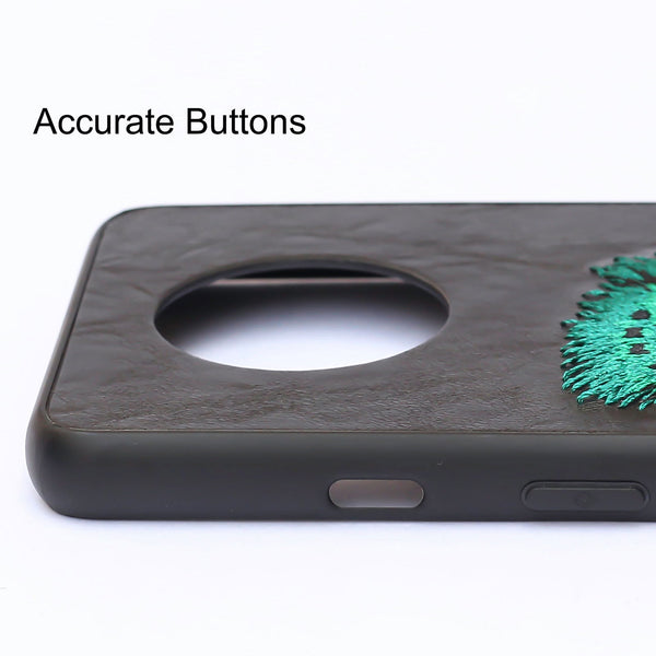 Black Leather Green Lion Ornamented for Oneplus 7T - The Hatke