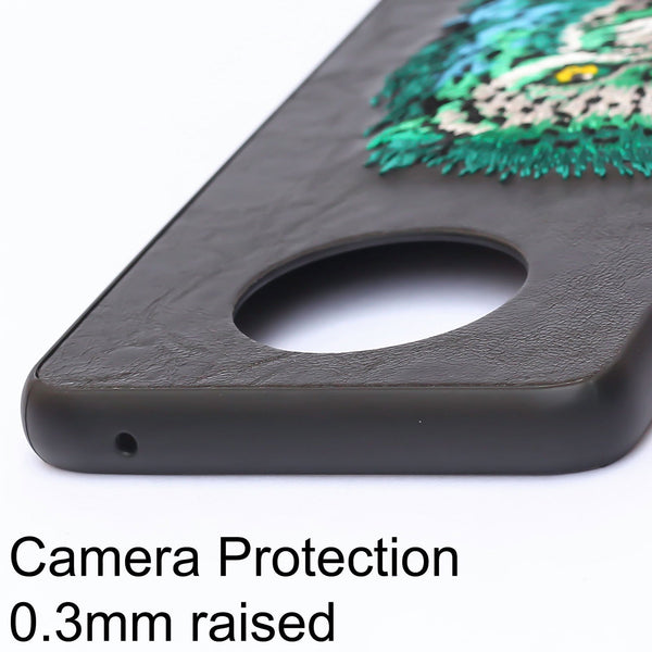 Black Leather Green Lion Ornamented for Oneplus 7T - The Hatke