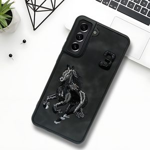 Black Leather Horse Camera Ornamented for Samsung S21 FE - The Hatke