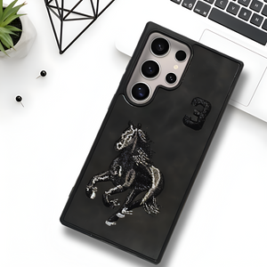Black Leather Horse Camera Ornamented for Samsung S24 Ultra - The Hatke