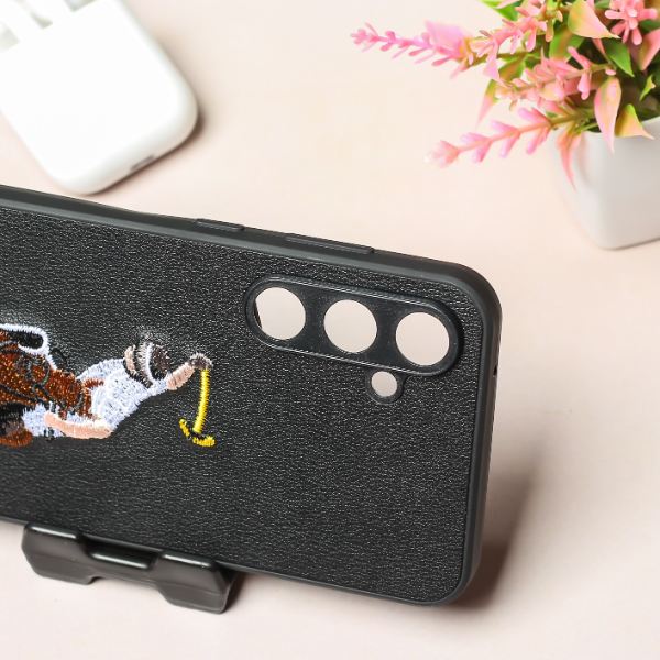 Black Leather Horse Rider Camera Ornamented for Samsung S23 FE - The Hatke